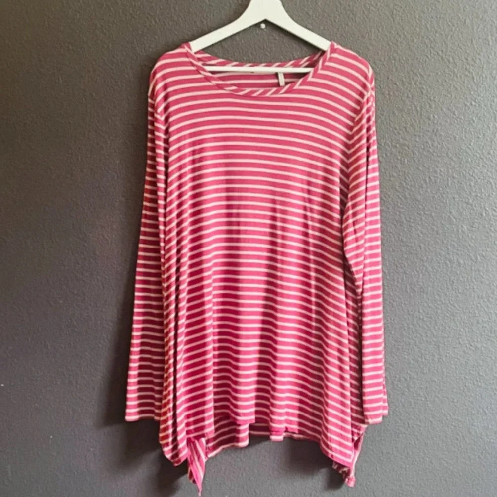 LOGO Lori Goldstein Women's Angle Stripe Knit Asymmetric Hem Long Sleeve Tee XL - Picture 13 of 13